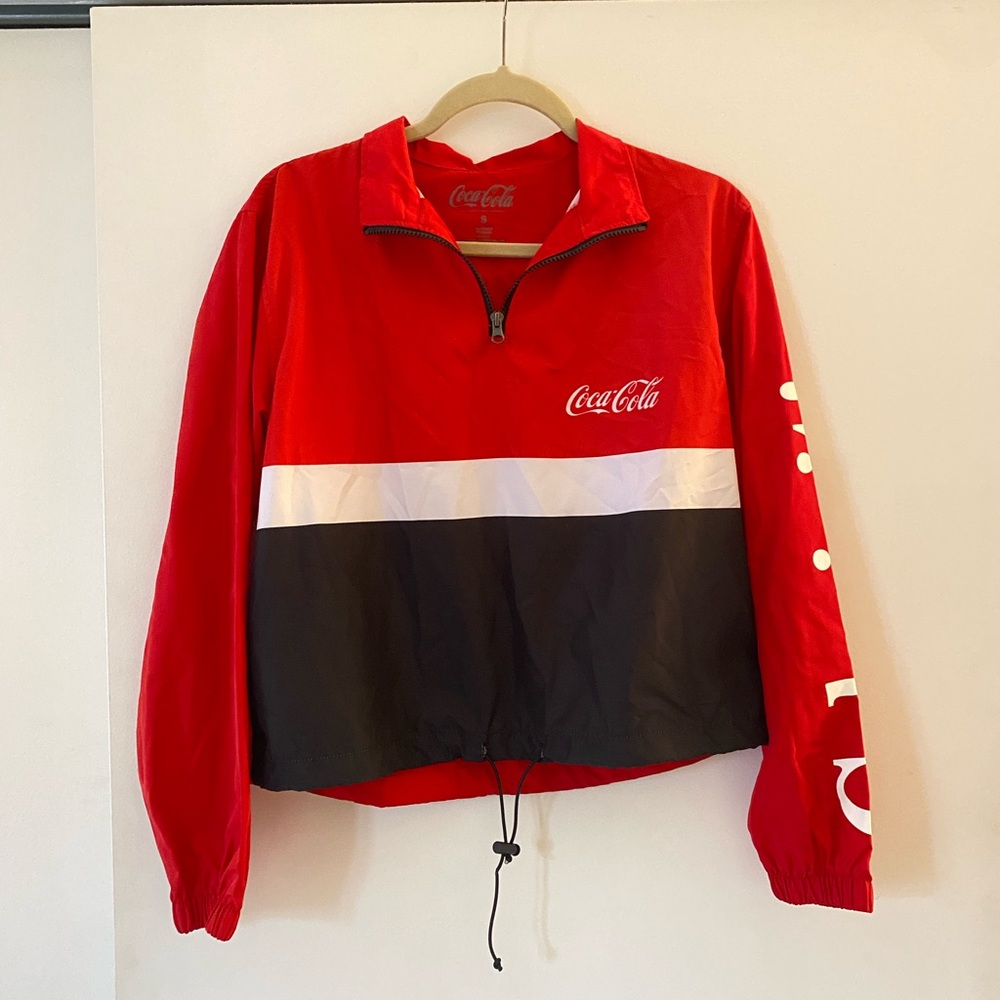 Coca Cola Women's Red, White, and Black Windbreaker Jacket
